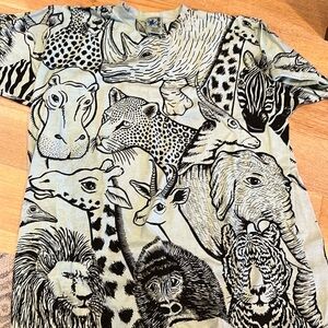 Vintage All Over‎ Print Animals One Size T-shirt Jungle Single Stitch